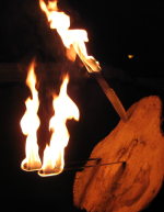 Fire throwing knives in flames