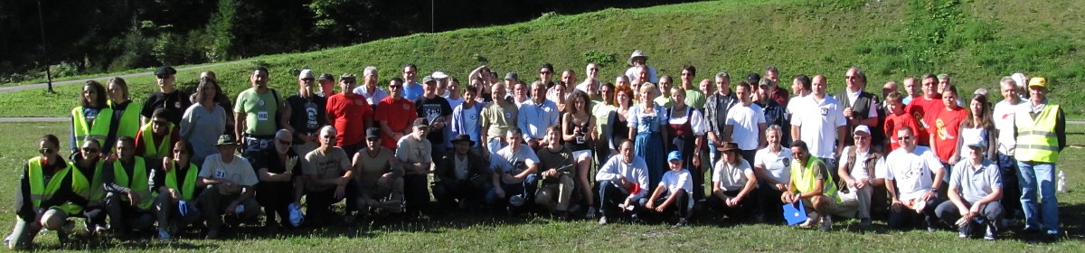 Group photo of all the participants in the 12th European Championship in Knife and Axe Throwing, September 2012 in Forni Avoltri, Italy.