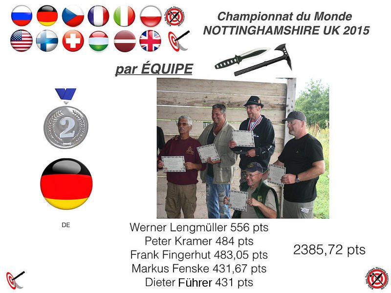 Podium Ranking of Nations (knives and axes combined); Second rank: Germany; Team: Dieter Führer, Peter Kramer, Werner Lengmüller, Markus Fenske, Frank Fingerhut