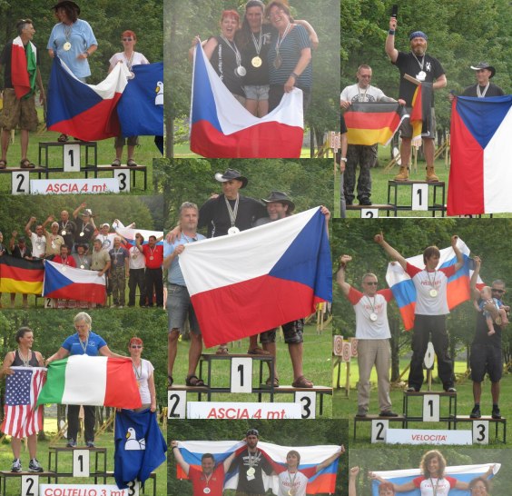 Happy people on the podiums at the 2016 World Championship in Knife and Axe Throwing