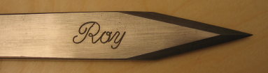 Detail of the tip of Roy's no-spin throwing knife.