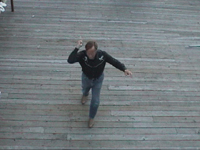 Frame 2 of the knife throwing sequence, as observed from above