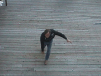 Frame 5 of the knife throwing sequence, as observed from above